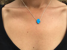 Hamsa Opal Necklace,Opal Hand of Fatima,925 Sterling Silver,Luck Charm,Blue