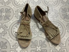 Toast brown square tassle detail peep toe suede flats sandals shoes 41 UK 8