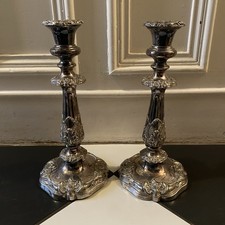 Stunning Georgian Candlesticks Plate Antique Vintage Large 12.5" Pair 2x