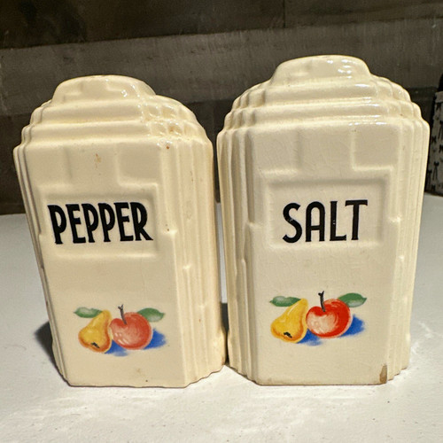 Art deco white ceramic salt - ceramic, &