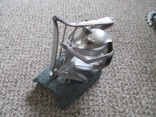 Metal  Spoon & Fork Art Frog playing the Harp on Stone Base - Unusual