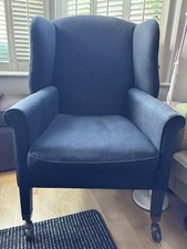 HANDMADE MODERN NAVY BLUE VELVET CHESTERFIELD WING ARMCHAIR, FIRESIDE CHAIR