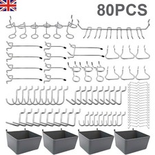 80PCS X Pegboard Hooks Assortment with Pegboard Bins Peg Locks for Organising UK