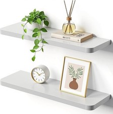 White Floating Shelves AUCTION Wall Mounted 60cm Set of 2 Curved Edge Decor 