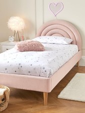 Rainbow Single Bed Frame Pink | Woven Fabric | Padded Headboard