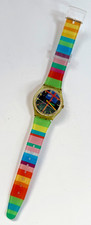 Vintage Swatch Watch Plaid Dial and Rainbow Strap