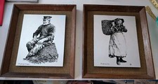Vintage Fisherman & fishwife Metal Wall Art Picture Scottish fishing
