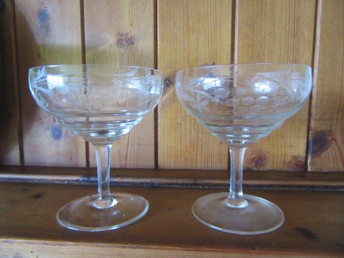 Vintage etched glass champagne - vintage,