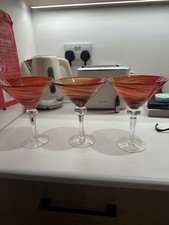 Vintage Large Handblown Red Orange Swirl Martini Glasses - Set of 3