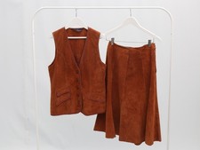 Vintage Suede Waistcoat Skirt 70s Western Cowgirl Tan Brown David Conrad Size 14