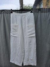 Ladies White Pure Linen Tapered Cropped Pull-on Trousers UK 12 New