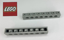 2 x Lego Vintage Old Grey Technic Brick 1x8 With 7 Holes Part 3702 - 3D