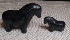 Native American Zuni Fetish Black Stone Hand Carved Mare & Foal Figurines