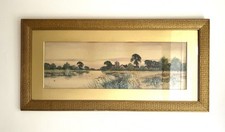 Watercolour 'Fenland Church' signed F G Fraser 76cm x 36cm