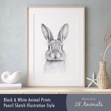 Black & White Wild Animal Poster Print - Pencil Sketch Style - Wall Art