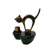 Rare Wade Pen Holder Cat Metal Gold Tone Art Deco Ceramic Base Stamped 