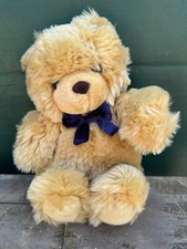 VINTAGE SIMPLY SOFT COLLECTION GOLDEN TEDDY BEAR WITH NAVY BOW TIE