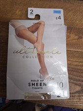 George 2 Pairs Small/Medium Nude 10 Denier Sheen Lace Top Hold Ups Stockings
