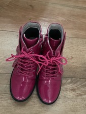 Girls Pink Patent Leather Lace-Up Lelli Kelly Boots Size UK 2 .