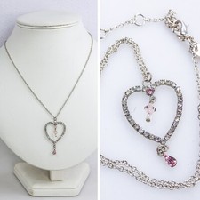 Erickson Beamon Sparkly Love Heart Pendant Chain Necklace Pink Crystal Dangle