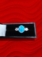 Stunning Blue Opal, Zirconia & Sterling Silver Dress Ring - Various Sizes