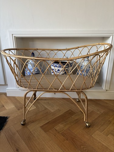 Vintage bamboo wicker bassinet - vintage,