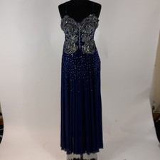 Royal Occasion Dress Maxi Length Navy Heavily Beaded Size 10 (#H1/07)