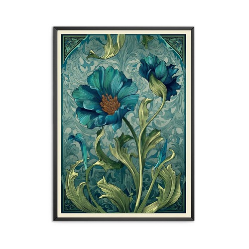 Blue flower art nouveau floral - blue,