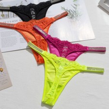 Women's Lace Rhinestone Velvet Panties Thong G-string Low Rise Underwear Fashion