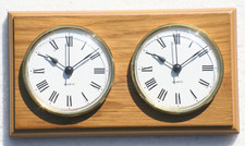 Time Zones Clocks 2 Time Zones on Oak Plinth - Choice of Clock