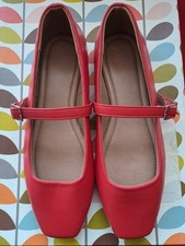 ASOS DESIGN Lady's Mary Jane Lottie Ballet Shoes Red Adjustable Strap Size 5 NEW