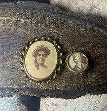 Two Antique Victorian Photo Brooch Pins Gold Filled V509