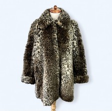 Vintage Faux Fur Leopard Print Swing Oversized Coat Best Fit UK 12