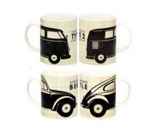 OFFICIAL LICENSED VW VOLKSWAGEN CAMPERVAN & BEETLE SET OF 2 MONO COFFEE CUP MUG