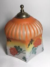 Vintage 1930s Frosted Glass Lamp Shade Flower Decoration Original Brass Finial.