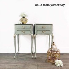 Light Green French Bedside Tables, Hand Painted Vintage Night Stands