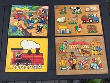 Vintage Wooden Peg Jigsaw puzzles x 4 Postman Pat ELC Farm Circus Train