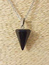 Hexagonal Cone Gemstone Pendulum Healing Quartz Crystal St Steel Chain Necklace