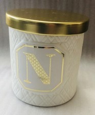 CANDLE IN A CERAMIC POT  INITIALED WITH THE LETTER N BNWOT UNUSED GIFT