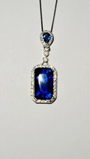 925 STERLING SILVER LAB CREATED OPAL BLUE SAPPHIRE NECKLACE EARRING