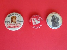 3 X CINEMA THEMED BADGES. VINTAGE 1960`S.