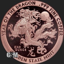 1oz Copper Year of the Dragon