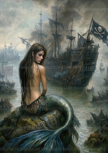 Dark mermaid pirate ship - pirate,