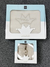 Marie Chantal 100% Cashmere Cream Crown Baby Blanket (90cm x 70cm) & Booties NEW