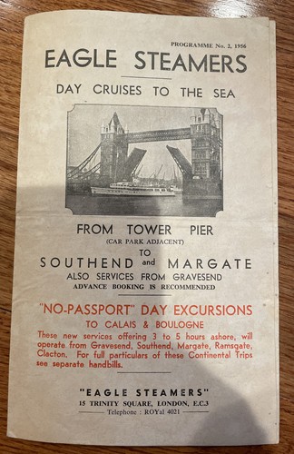 Eagle steamers 1956 programme - 1956,