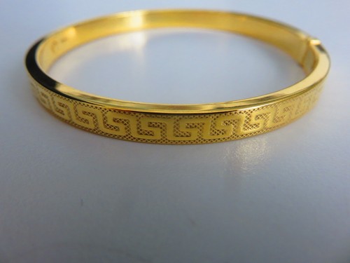 Gold greek key slave bangle - key, 9