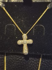 Solid 9ct Gold and Diamond Cross Necklace 18"