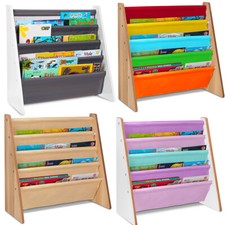 Kids Childrens Book Shelf Wooden Sling Storage Rack Organizer Bookcase Bookshelf