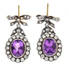 Antique 18ct Gold, Amethyst and Diamond Earrings