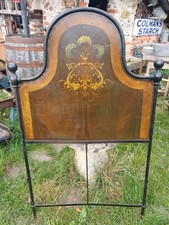 Antique Cast Iron Single Hand Painted Bed End, A Real One Off. A Piece Of Art